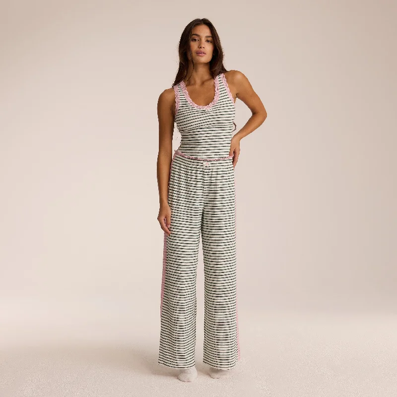 Lace Pyjama Bottoms - Green Stripe