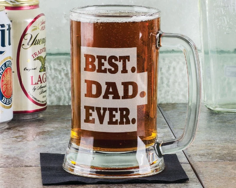 Best DAD Ever Fathers Day 16 Oz  Beer Mug Engraved Father's Day Gift Idea Personalized Drinking Glass Etched Gift for Dad Birthday