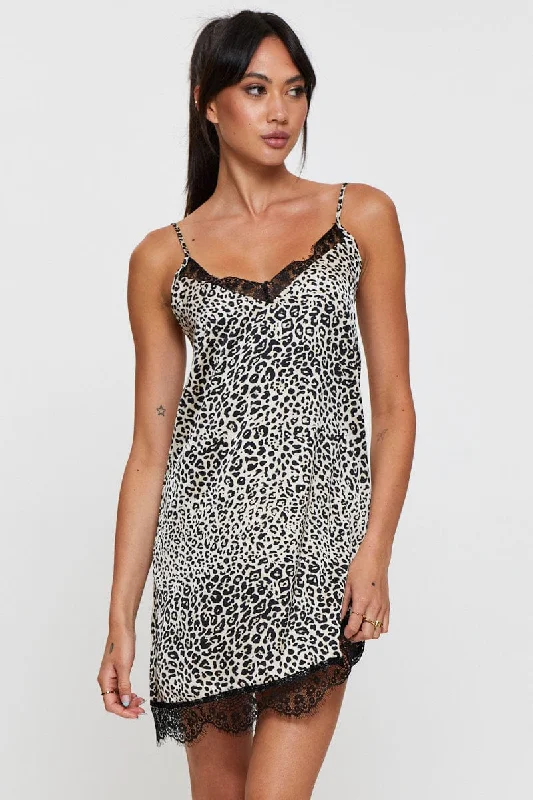 Print Satin Nightie Sleeveless