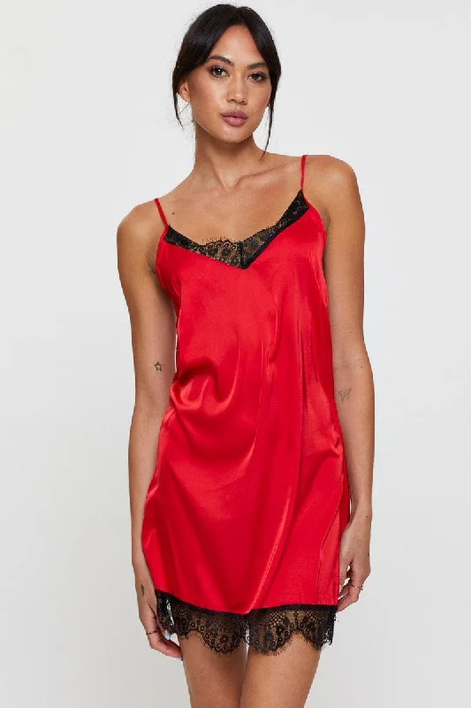 Red Satin Nightie Sleeveless