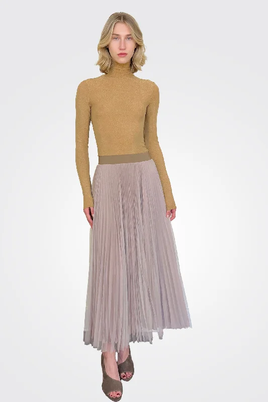 Dobby Pleated Maxi Skirt - Taupe