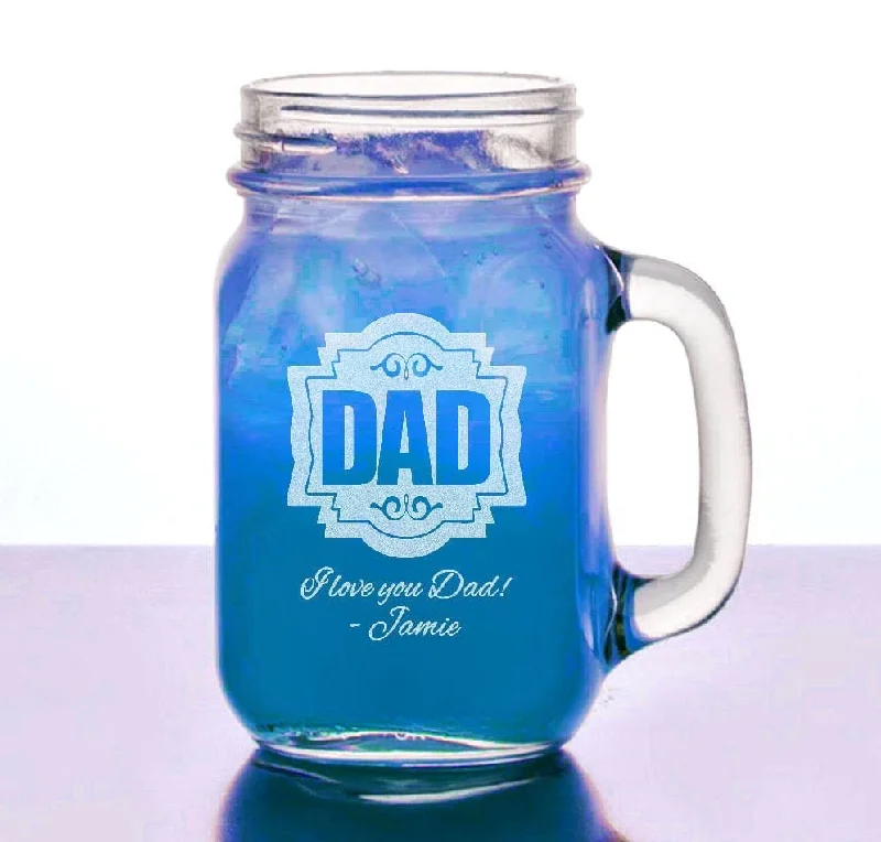 Dad Birthday Gift 16 Oz Mason Jar Mug with Custom Egnraved Special for Dad Christmas Love Personalized