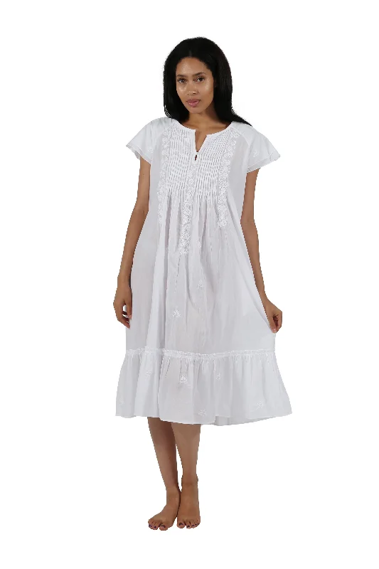 La Cera Double Cap Short Sleeve Cotton Embroidered Gown