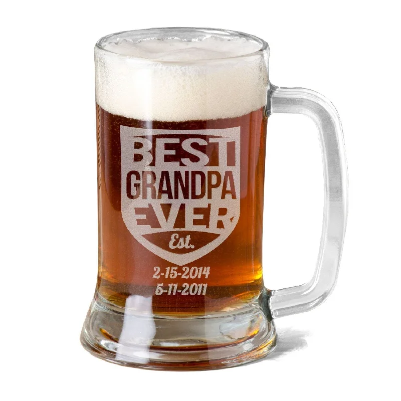 Best GRANDPA Ever 16Oz Beer Mug Engraved with Grandkids Birthdays Fathers Day Gift Idea Etched Papa Grandfather from Grand Kid Birth Date