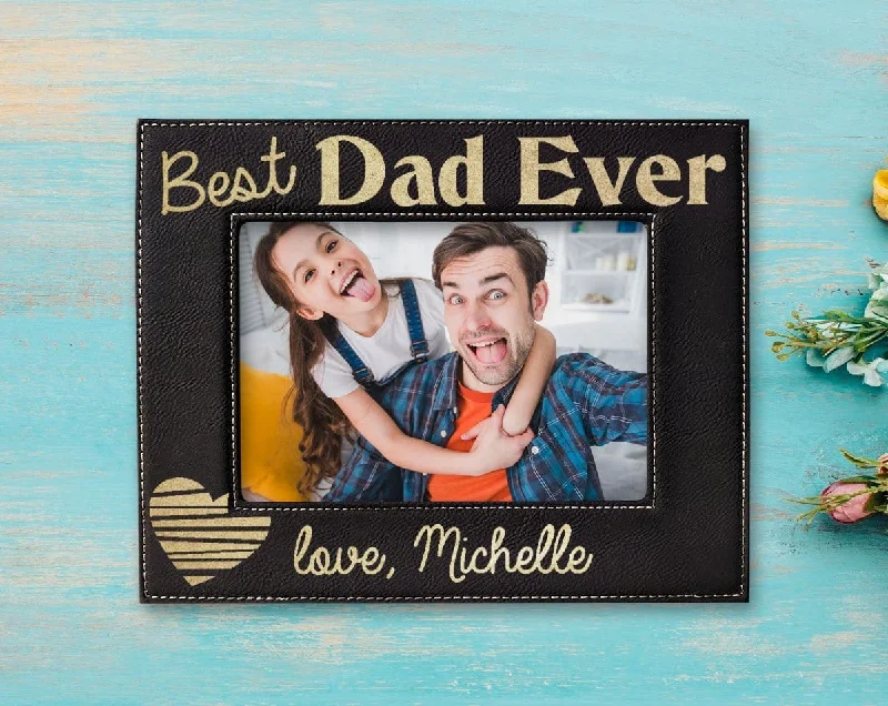 Best Dad Ever Personalized Photo Frame Father Grandpa Papa Pop Fathers Day Birthday Baby Shower New Daddy from Son Daughter Picture Gifts