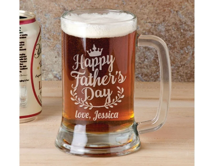 Happy Father's Day Personalized Beer Mug with Name Father Day Gifts for Daddy Granddaddy Pops Best Father Custom Engraved Stein for New Dad