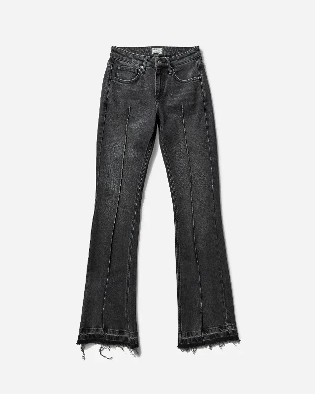 Women's Flare Denim Pants Used Sanded Black Wash