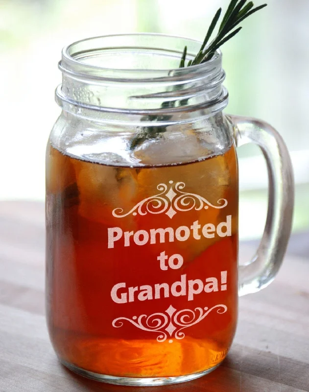 16 Oz Promoted to Grandpa Fathers Day Gift  Personalized Drinking Beer Mug Glass Etched Gift Grandfather Gift Idea for Poppa Pepe Pop