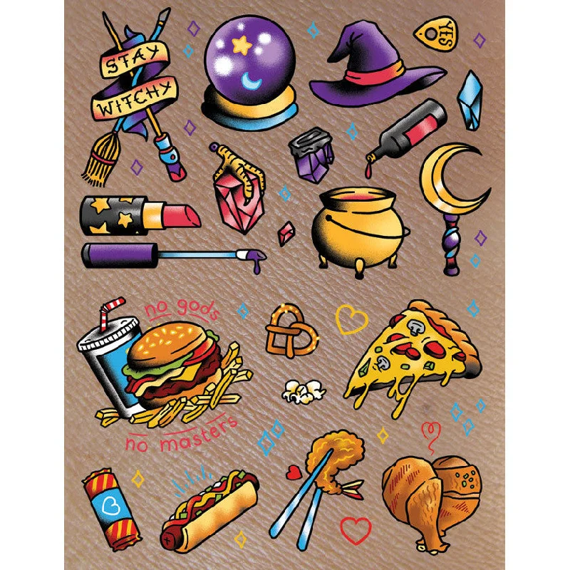 Witches N' Food Temporary Tattoos! Two Sheets!