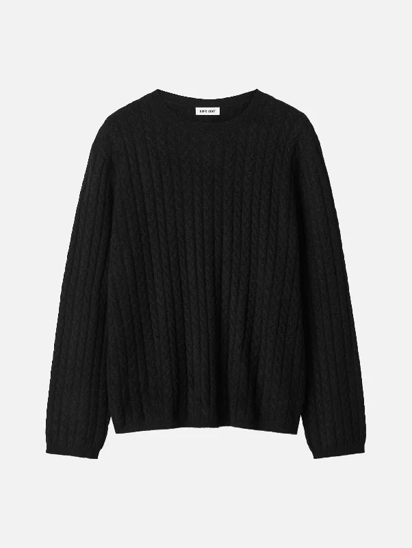 Oversized Cable Cashmere Sweater in Black