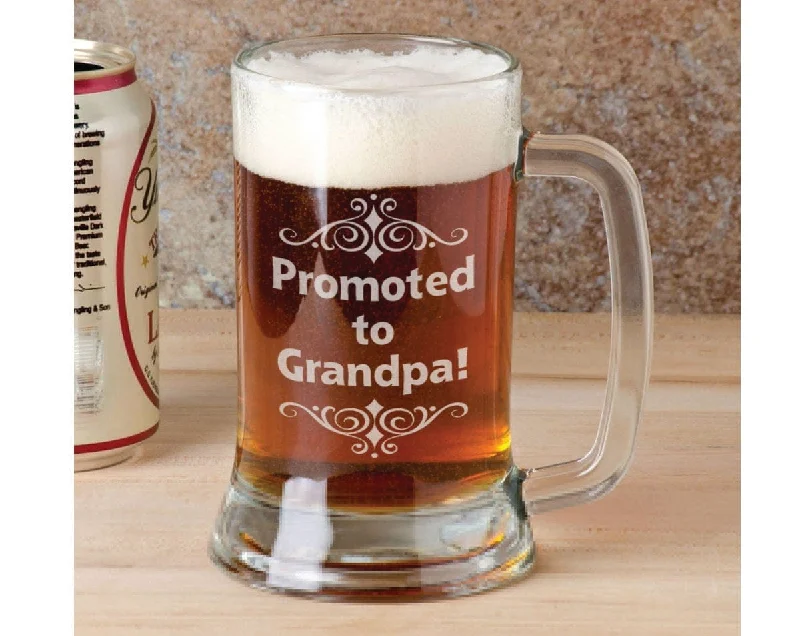 Promoted to GRANDPA PAPA PEPE Beer Mug 16 Oz  Engraved Grandfather Personalized Father's Day Gift Idea Etched from grandkids, son, wife