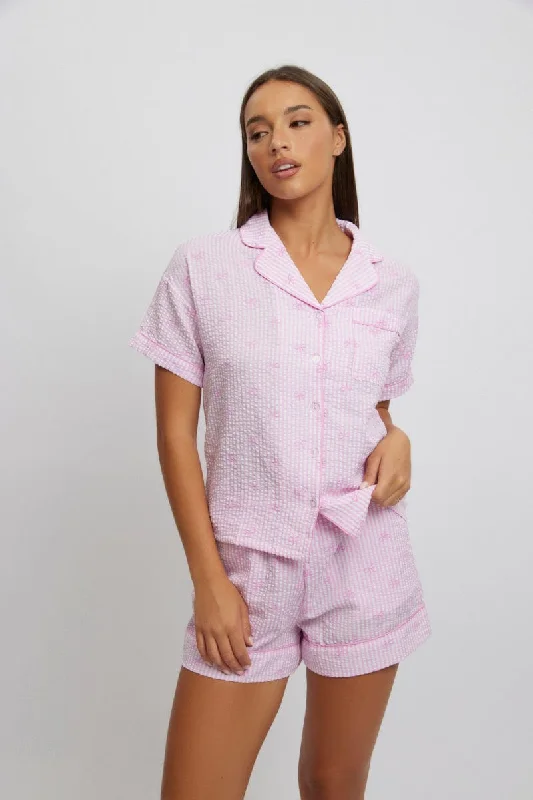 Pink Stripe Cotton Pyjamas Set Short Sleeve