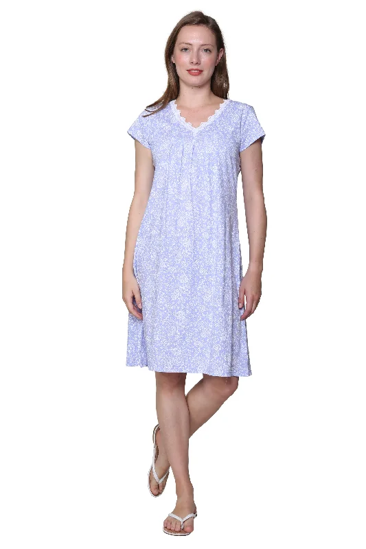 La Cera Lilac Floral Cotton Knit Chemise