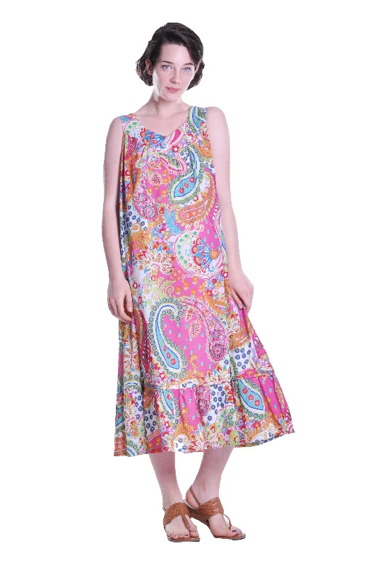 Vibrant Print Sweetheart Neck Gown with Pockets