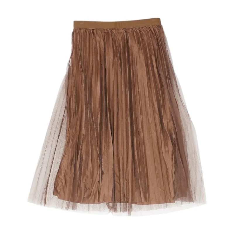 Brown Solid Midi Skirt