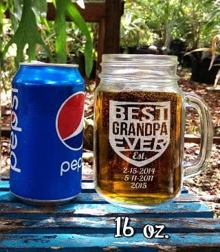 Best GRANDPA Ever Birth Date Gift Idea Engraved 16 Oz Mason Jar Personalized Etched Glass Mug Fathers Day Birthday Papa PawPaw Papi Pop