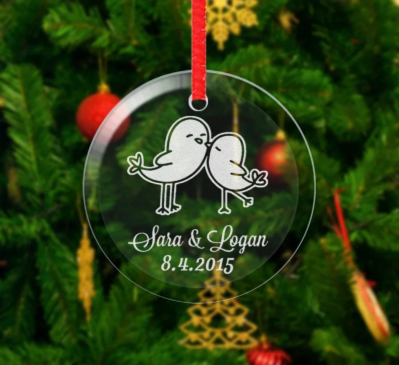 Christmas Ornament Personalized Love Birds First Christmas Ornaments Him Her Couple Gift Love Engraved Names Date Wedding Married Engagement