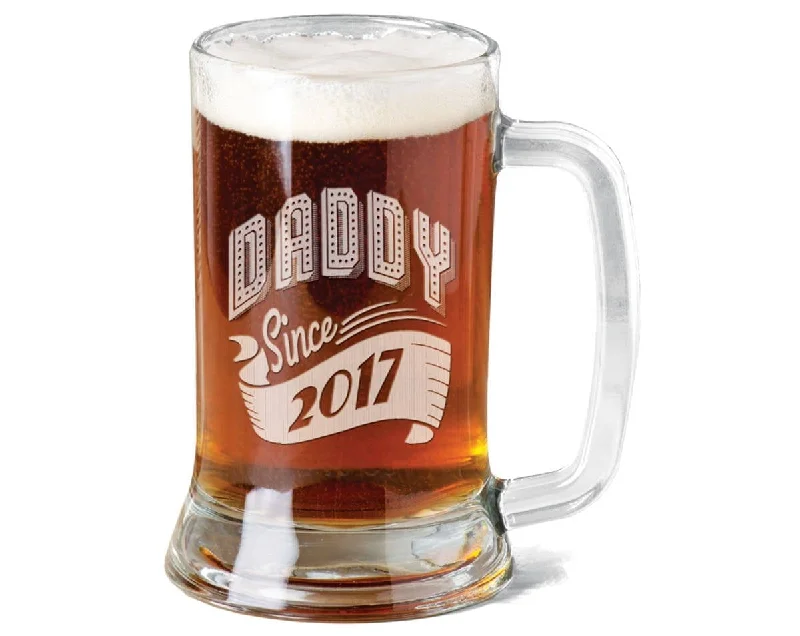 New Dad Gift Daddy Since 2020 Beer Mug 16 Oz  Engraved Beer Glass Father's Day Gift Idea Etched from daughter son and wife for Fathers Day