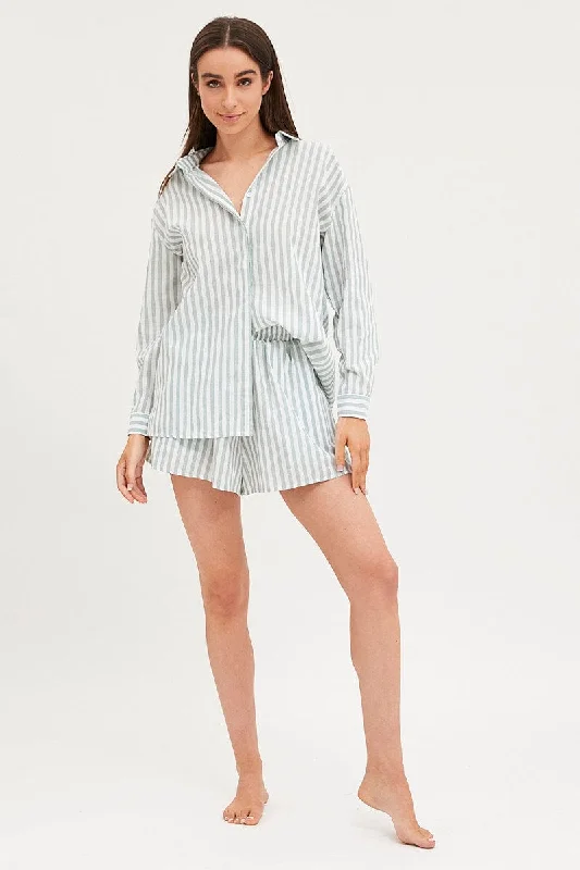 Stripe Â Linen Pajamas Set Long Sleeve