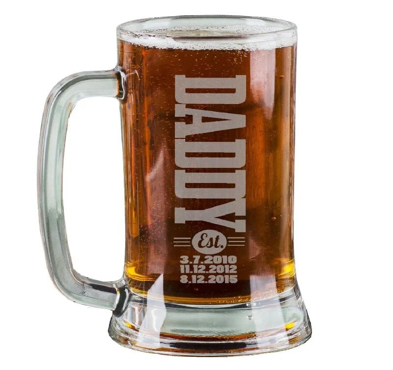 Gift for Dad 16 Oz Beer Mug Engraved Personalized Gifts for Dad Birthday Kids Birth Dates Etched Father Grandpa from Daughter Son Father Day