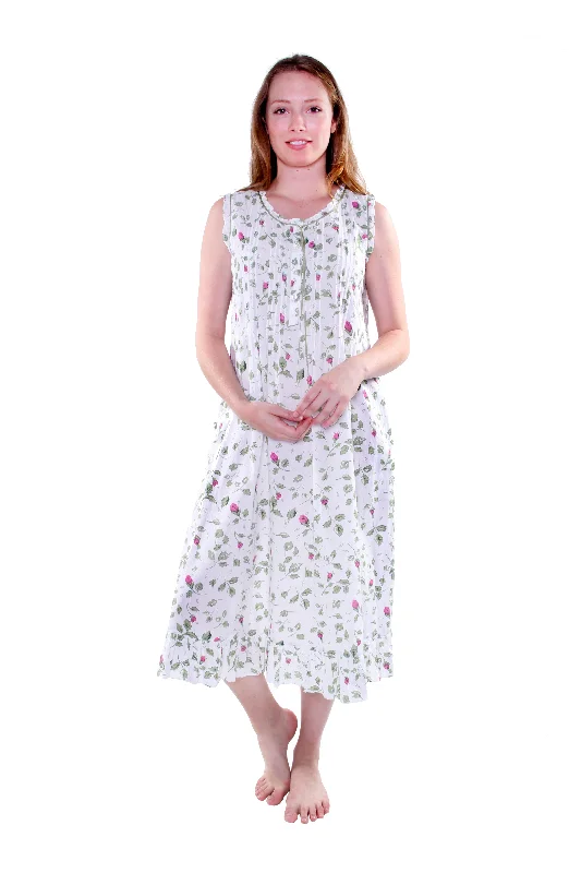 La Cera Sleeveless Rose Vine 100% Cotton Gown