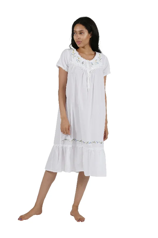 100% Cotton Short Sleeve Embroidered Gown