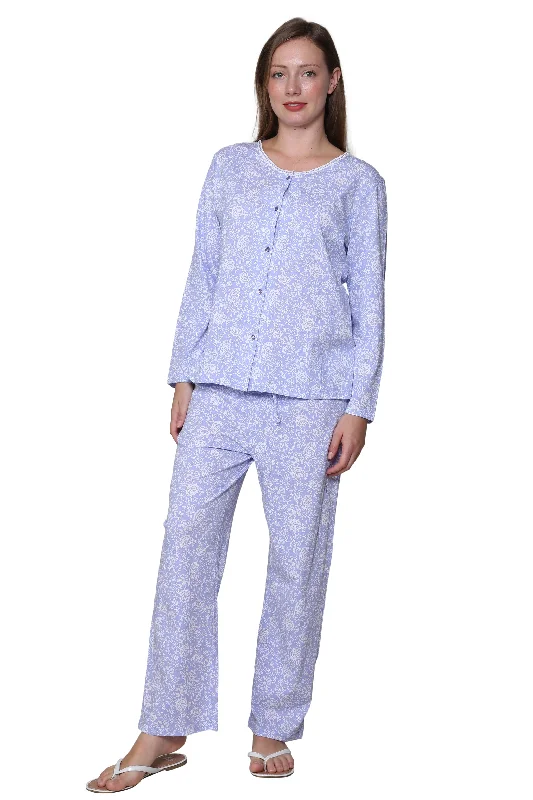 La Cera Lilac Floral Cotton Knit Pajama Set