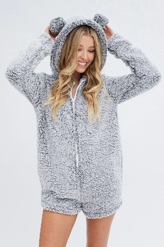 Grey Fluffy PJ Cosy Pyjama Onesie