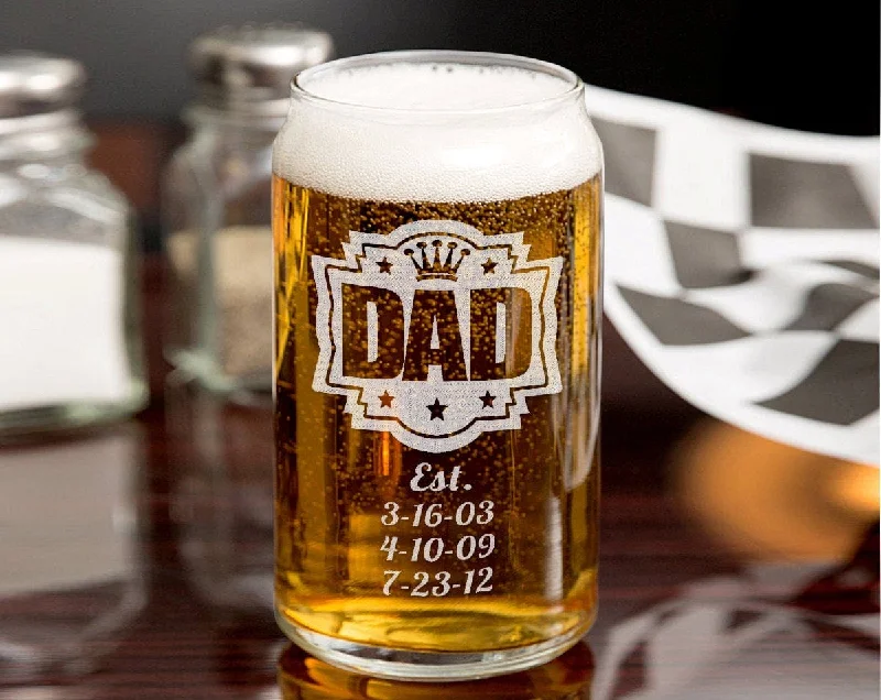 Father's day gift Personalized Daddy Kids Birthdates Beer Can Glass 16 Oz Engraved Gifts for Pawpaw Dad Grandpa Him from Kids Grandkids Son