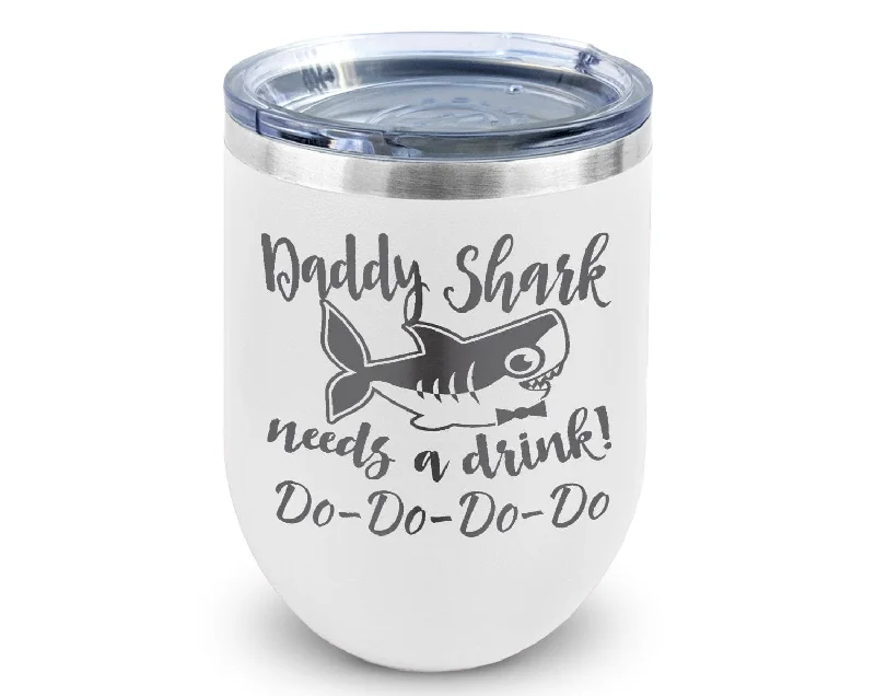 Daddy Shark Needs a Drink Do Do Novelty Stemless Wine Tumbler Insulated First Daddy's Day Gift from Daughter, Son Funny Sayings for Husband