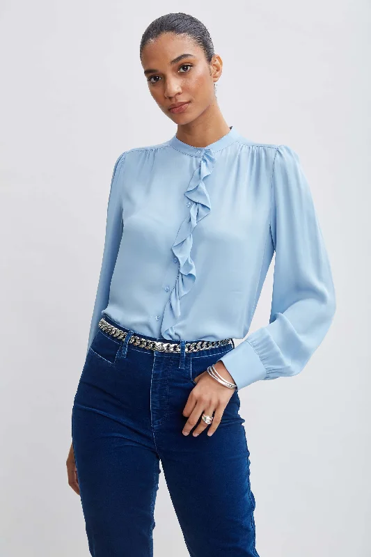 Silk Ruffle Button Down Shirt