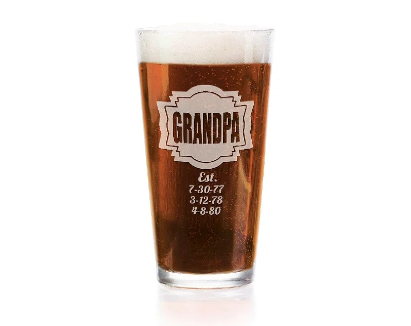 Grandpa Dad Custom with Kids Birthdates Pub Glass 16 Oz Personalized For Grandparents PaPa Pop Papaw Daddy Fathers Day Gift for Grandfather