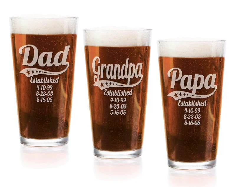 Personalized Dad Daddy Grandpa Fathers Day Pub Glass 16 Oz Engraved Pub Beer Mug Gift for Papa, American Dad, Hero, Birthday, Christmas