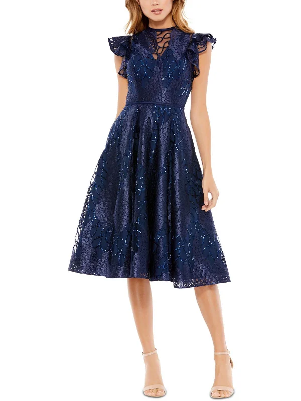 Womens Lace Midi Cocktail and Party Dress