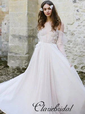 Romantic Long A-line Long Sleeves Boho Wedding Dresses