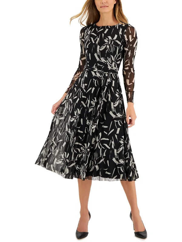 Womens Sheer Printed Midi Dress