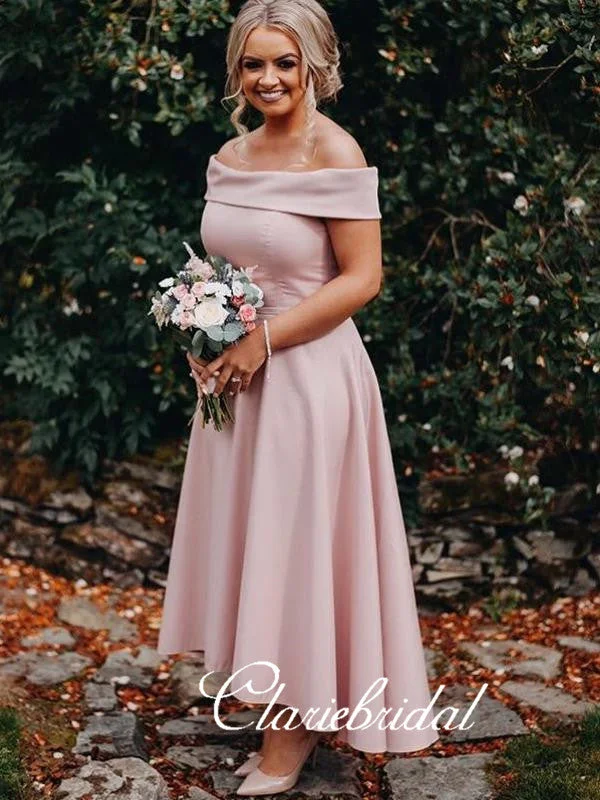 Off Shoulder Pink Hi-low Lovely Bridesmaid Dresses