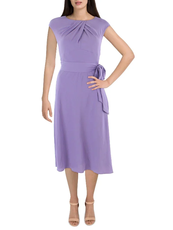 Womens Crepe Cap Sleeve Midi Dress