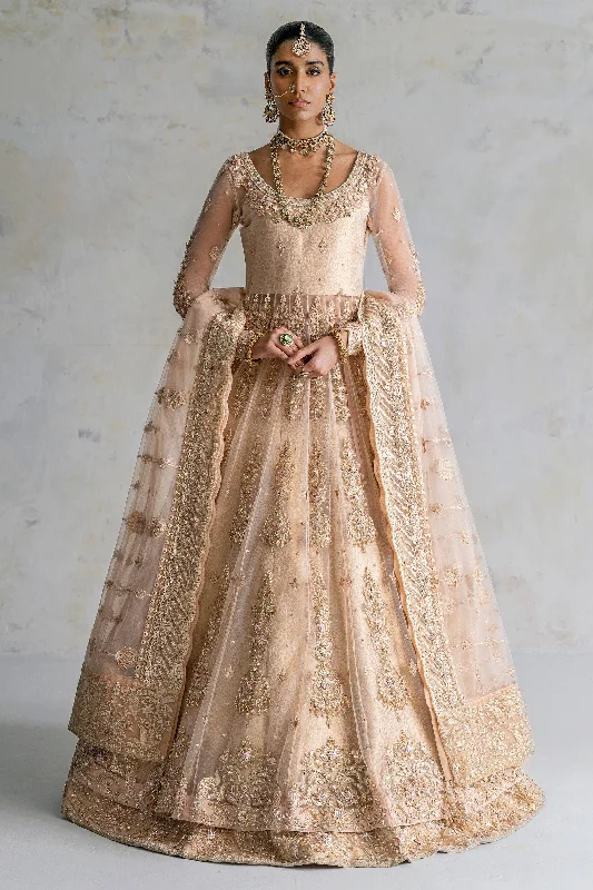 Pakistani Bridal Lehenga with Pishwas Frock and Dupatta