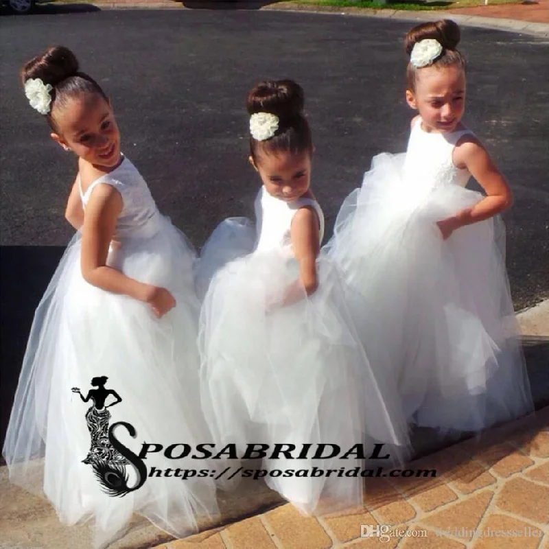 White Scoop Cute Lovely Affordable New Flower Girl Dresses, Junior Bridesmaid Dresses, FG126