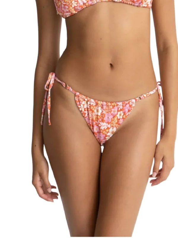 Luna Floral Gather Tie Side Itsy Bikini Bottom In Red