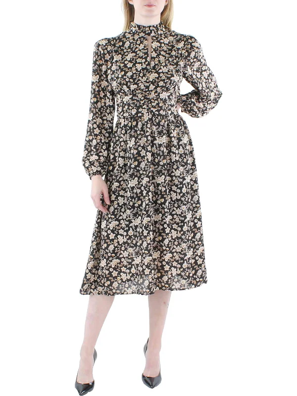 Womens Floral Print Cut-Out Midi Dress