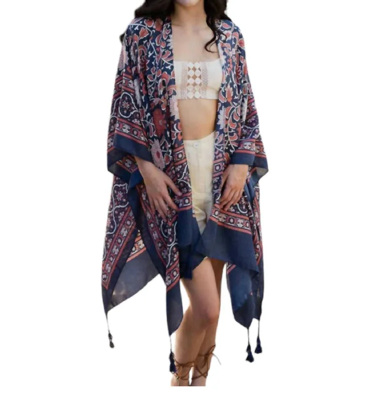 Moroccon Pattern Kimono In Navy