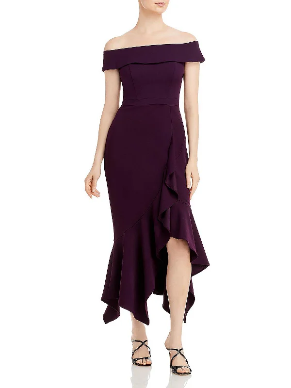 Womens Off-The-Shoulder Midi Cocktail and Party Dress