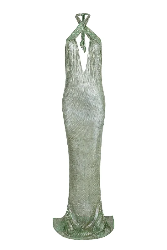 1920's Egyptian Long Green Halter Gown