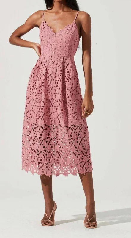 Lace A Line Midi Dress In Pink Mauve