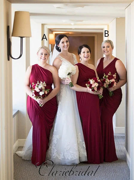 Mismatched Wine Red Long Bridesmaid Dresses, Wedding Guest Dresses