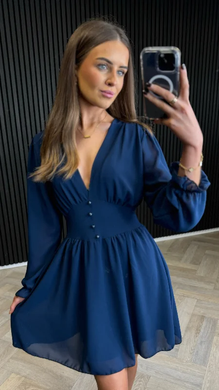 Sylvia Blue V Neck Mini Dress