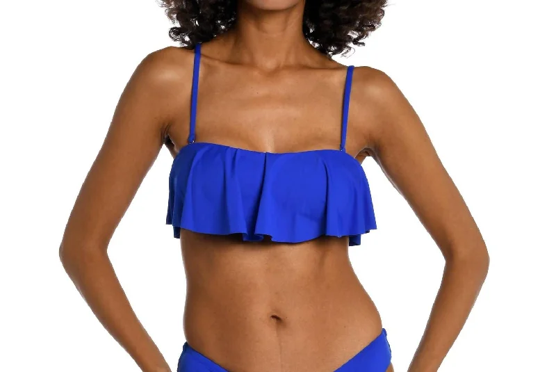 Island Goddess Bandeau Ruffle Bra Top In Sapphire