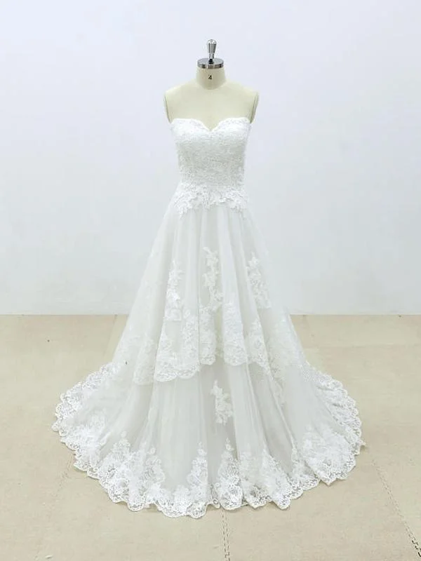 Affordable Sweetheart Lace A-line Unique Wedding Dresses Online, WD392